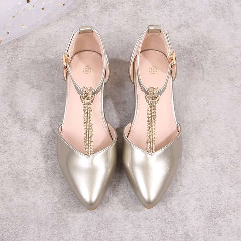 Női szandálok vastag sarokkal és kristályos sarokkal, átlátszó pánt, csatos zárás, PU felső rész, gumírozott talp, nyár 2024