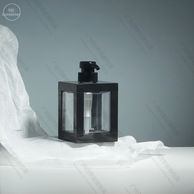 PET бутилка за шампоан, квадратна форма, помпена глава, инжекционно формована, ситопечат.