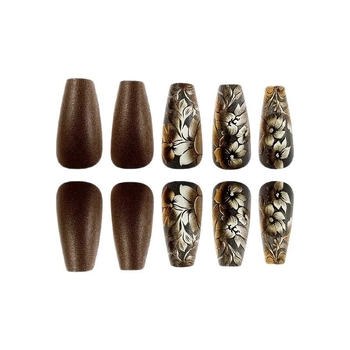 Σετ τεχνητών νυχιών, 24 τεμάχια αποσπώμενα, 3D ανάγλυφο σχέδιο με λουλούδια, στυλ μπαλέτο