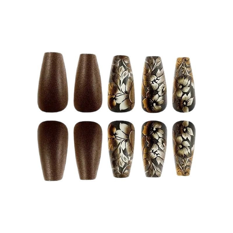 Сваляеми носими нокти - комплект 24 бр., 3D флорално релефно оформление, балетен дизайн