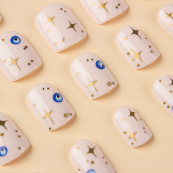 Τεχνητά νύχια, 24 τεμάχια, κοντά Ευρωπαϊκού στυλ με σχέδιο ματιών, αποσπώμενα