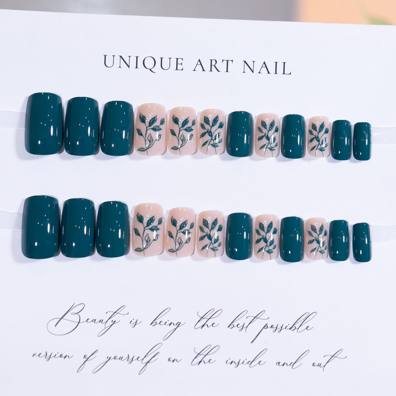 Dirbtiniai nagai su lapų raštu, nuimami ir nešiojami, minimalistinis stilius, moterims - Jieyan