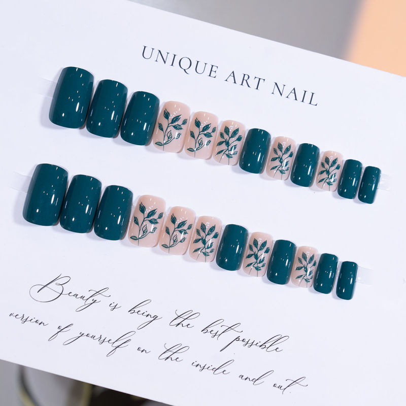 Dirbtiniai nagai su lapų raštu, nuimami ir nešiojami, minimalistinis stilius, moterims - Jieyan