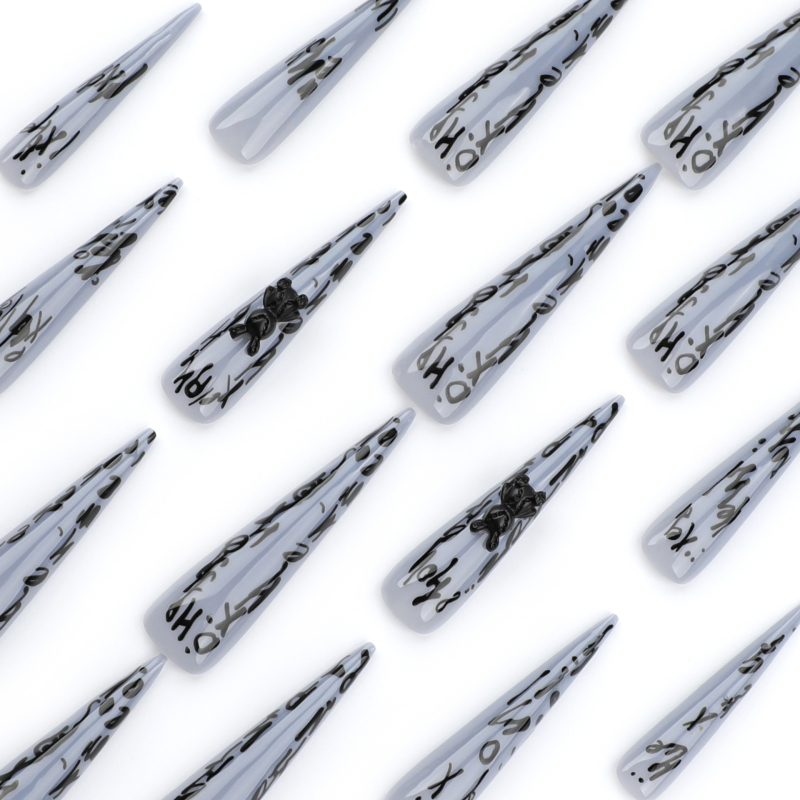 Изкуствени нокти за носене – марка Leyi, произход Zhejiang, графити букви, стил Hot Girl/Ins, подходящи за дами