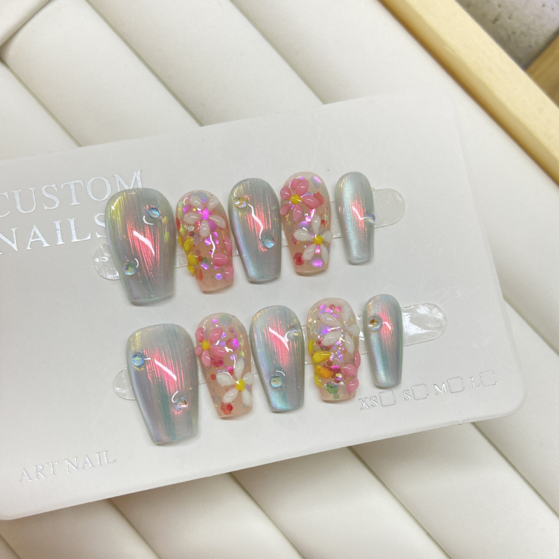 3D χειροποίητο αυτοκόλλητο νυχιών με λουλούδια – φοριέται διακοσμητικό νυχιών με μοτίβο κυματισμών νερού, γλυκός, ελαφρύς πολυτελής στυλ Aurora Armor