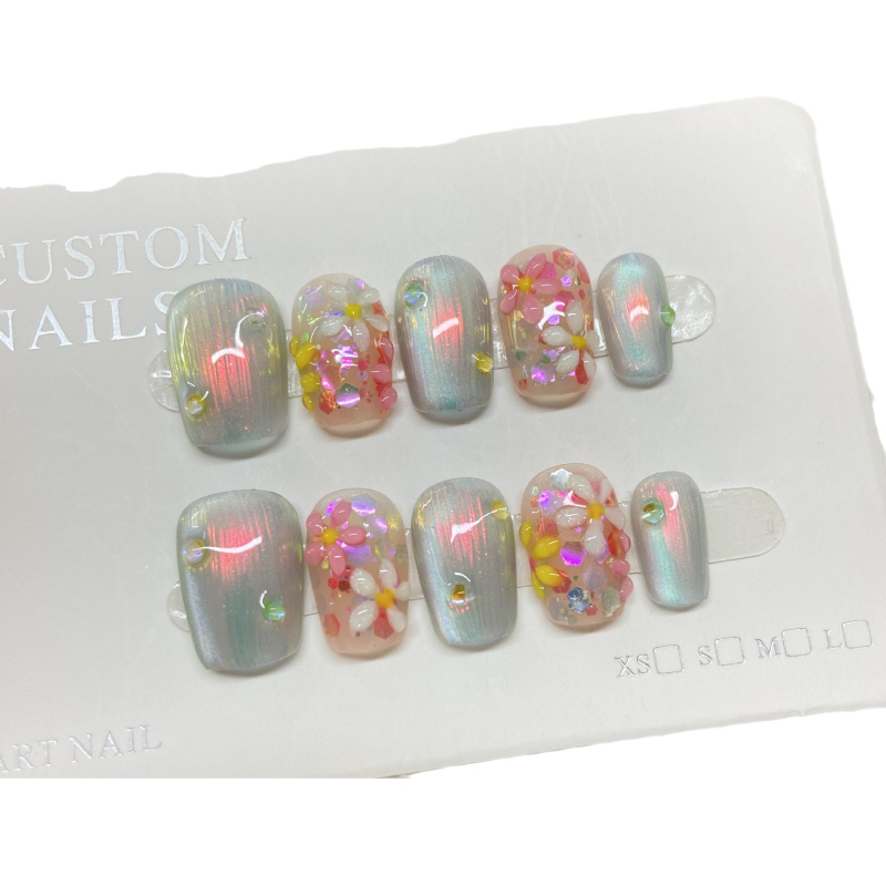 3D χειροποίητο αυτοκόλλητο νυχιών με λουλούδια – φοριέται διακοσμητικό νυχιών με μοτίβο κυματισμών νερού, γλυκός, ελαφρύς πολυτελής στυλ Aurora Armor