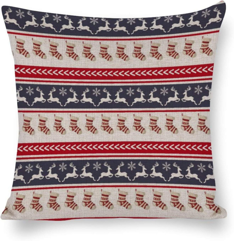 Husă pentru pernă din bumbac și in; imprimeu cu litere, design abstract și motiv festiv; umplutură: PP