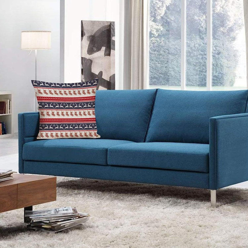 Husă pentru pernă din bumbac și in; imprimeu cu litere, design abstract și motiv festiv; umplutură: PP