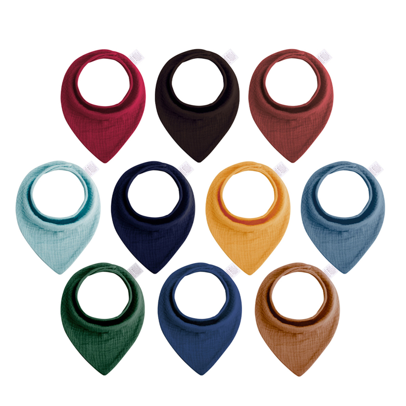 Бебешки триъгълен лигавник от двойнослойна марля - чист памук над 95%, едноцветен, за деца 1–3 г