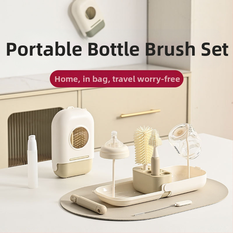 Silicone pudeles birstu komplekts bērniem, pārnēsājams, ērtai tīrīšanai bez tukšām vietām, ar pakarināšanas funkciju žāvēšanai