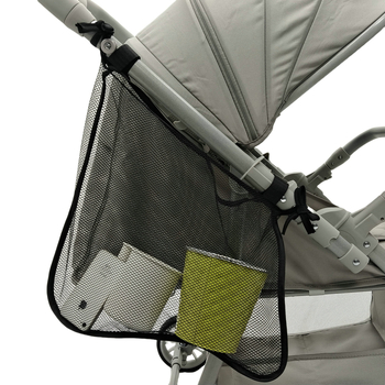 Többfunkciós babakocsi tároló táska akasztóval és oldalsó zsebbel - poliészter