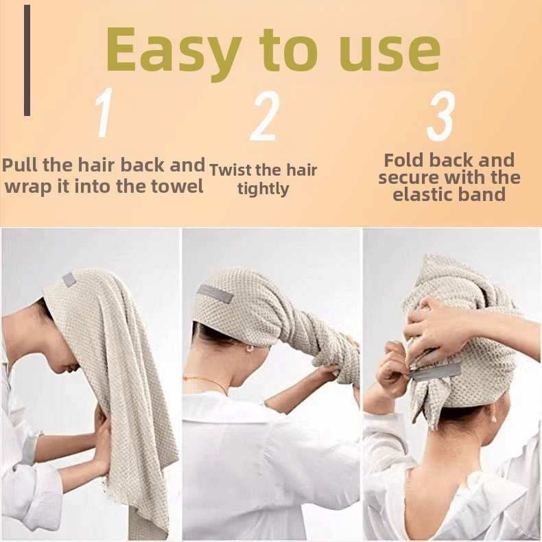 Čiapka na sušenie vlasov – dlhá, rýchloschnúca, absorbujúca, korálový zamat (Materiál: korálový samet; Vláknina: 60s; Výrobný proces: strihaný zamat; Hmotnosť: 170–199 g)