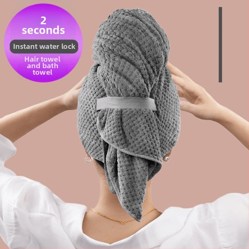 Plaukų džiovinimo kepurė – ilga, greitas džiovinimas, sugeria, koralo veliūras (Medžiaga: koralo veliūras; Siūlai: 60s; Gamybos procesas: kirptas veliūras; Svoris: 170–199 g)