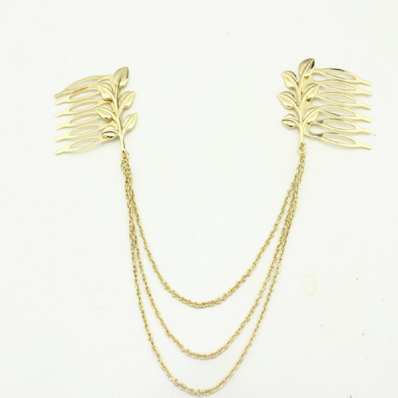 Plaukų aksesuaras – lydinio lapų raštas, ilgas metalinis kutas, rankų darbas