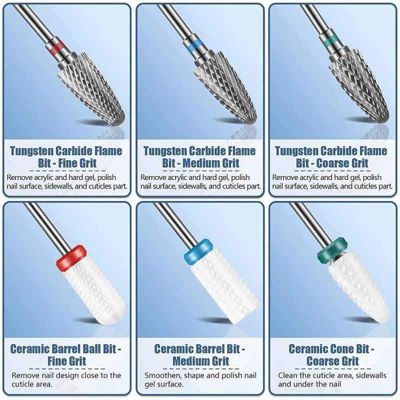 Комплект за маникюр с 13 части: шлайфни накрайници от волфрамова стомана и керамичен абразив за полиране на повърхността на нокътя и премахване на кожичките, нето тегло 60 g