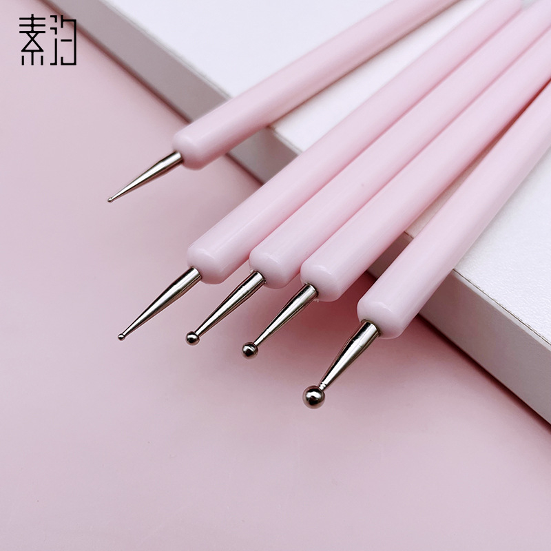 Πένα τέχνης νυχιών με σημεία – Πολυκεφαλική διάτρητη συσκευή σχεδίασης, σετ 5 τεμάχια, πλαστικό χερούλι