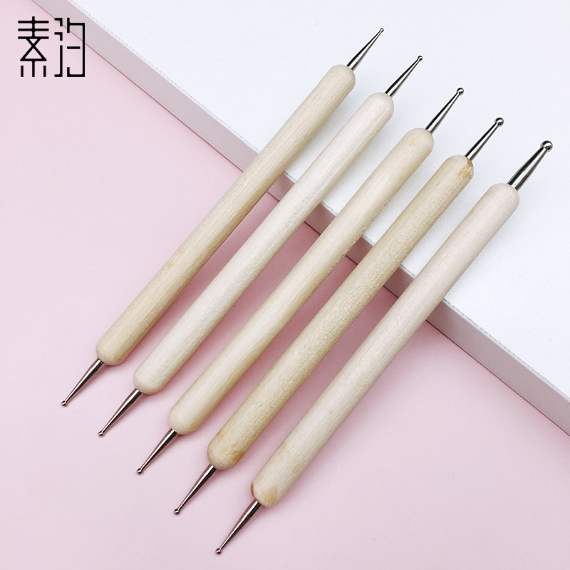 Πένα τέχνης νυχιών με σημεία – Πολυκεφαλική διάτρητη συσκευή σχεδίασης, σετ 5 τεμάχια, πλαστικό χερούλι