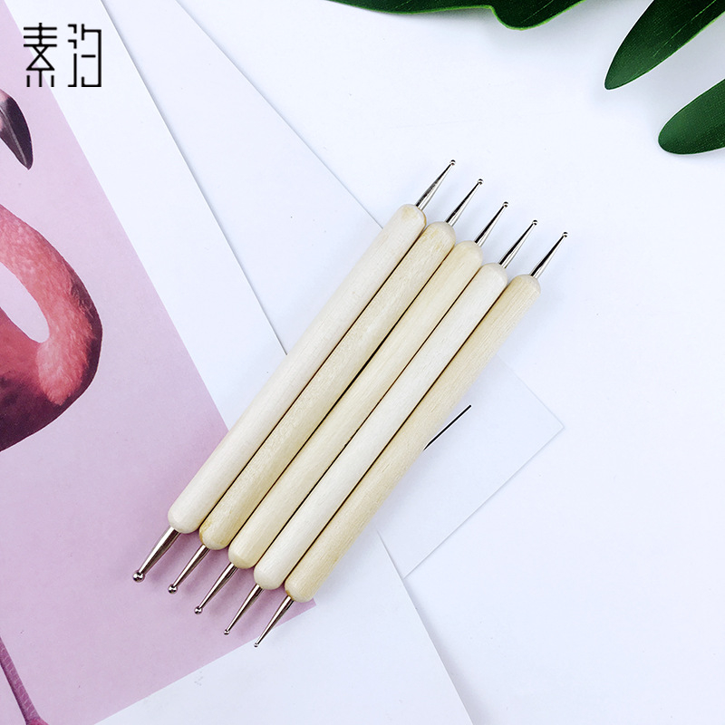 Πένα τέχνης νυχιών με σημεία – Πολυκεφαλική διάτρητη συσκευή σχεδίασης, σετ 5 τεμάχια, πλαστικό χερούλι