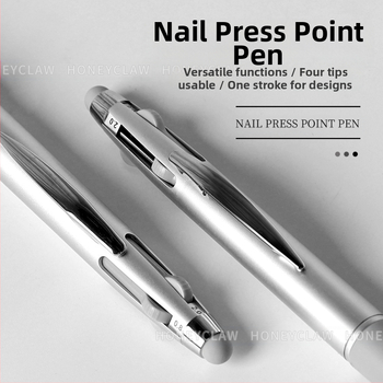 Πενάκι τέχνης νυχιών για κουκκίδες, 5 σε 1, με κουμπί ενεργοποίησης, πολλαπλές κεφαλές για σχεδίαση σημείων, πλαστικό σώμα