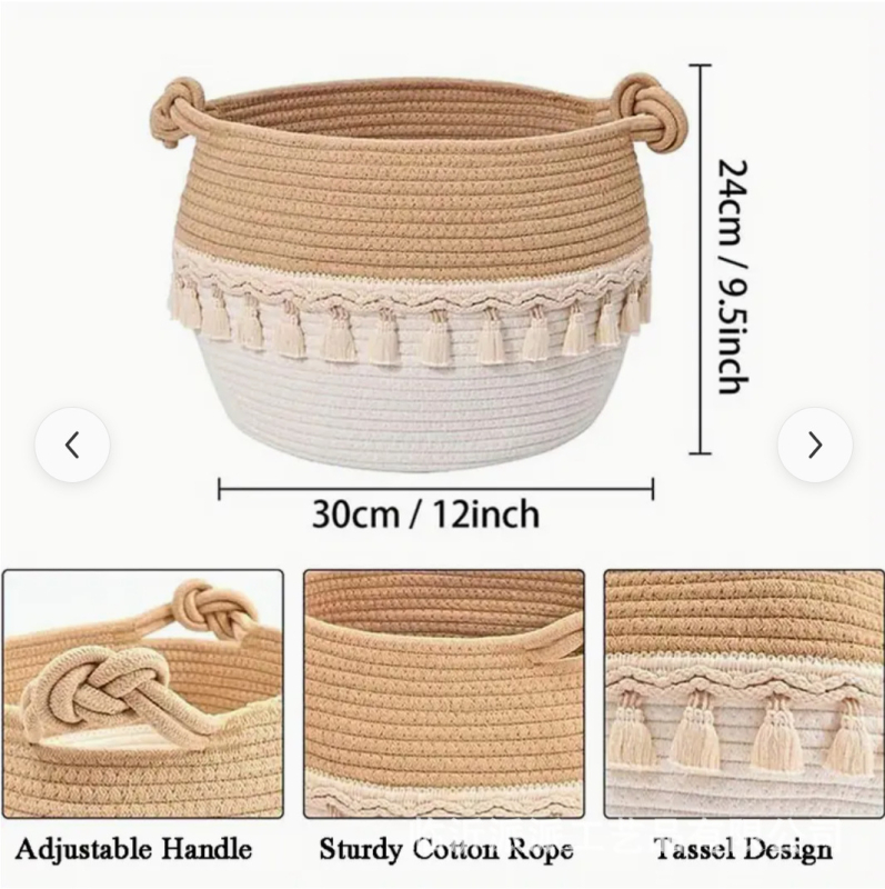 Piszkos ruhák kosara pamutkötélből, bojtokkal, minimalist stílus, származás: Linyi