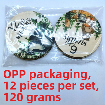 Κύκλινο ξύλινο αξεσουάρ για ορόσημα μωρού με σχέδιο ζώων του δάσους, έτος γέννησης και μήνας, διπλής όψης εκτύπωση