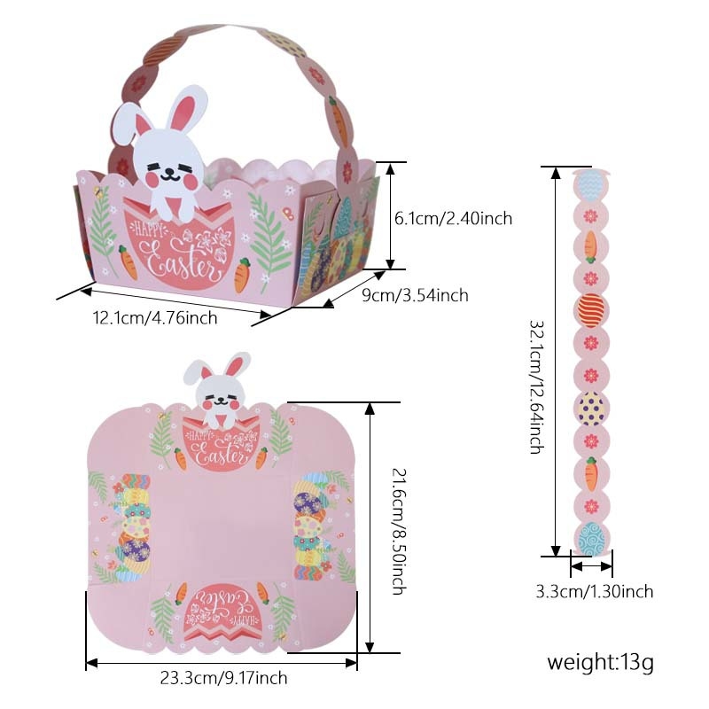 Velykinių DIY saldainių dėžutė su kiškio, triušio ir gėlių motyvais — popierinė rankų dovanos dėžutė vestuvėms