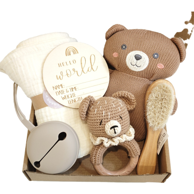 Плюшено мече играчка с успокояваща дрънкалка (Дървен материал; За деца 0-2 години)