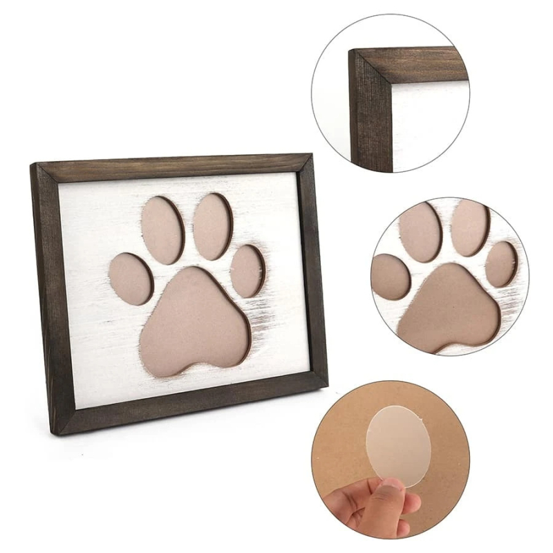 Ramă foto din lemn pentru animalul de companie, cu motiv de labă de câine, pentru afișare pe masă – decor modern minimalist