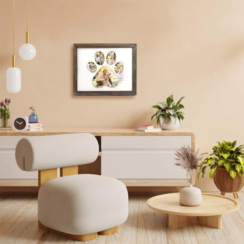 Ramă foto din lemn pentru animalul de companie, cu motiv de labă de câine, pentru afișare pe masă – decor modern minimalist