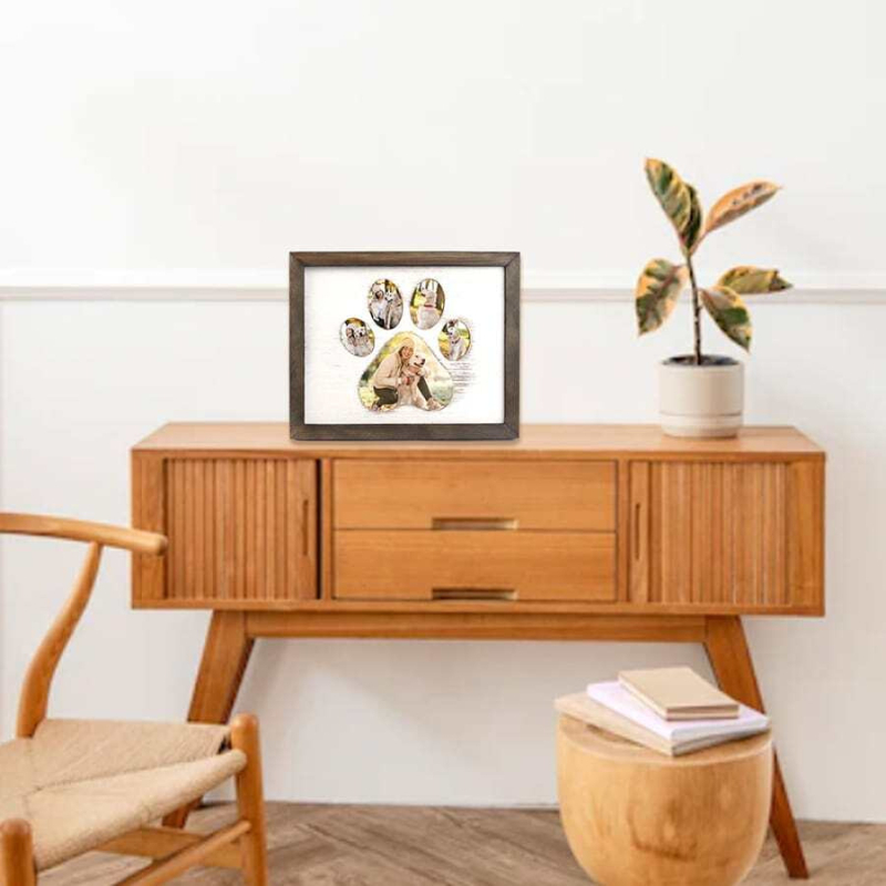 Ramă foto din lemn pentru animalul de companie, cu motiv de labă de câine, pentru afișare pe masă – decor modern minimalist