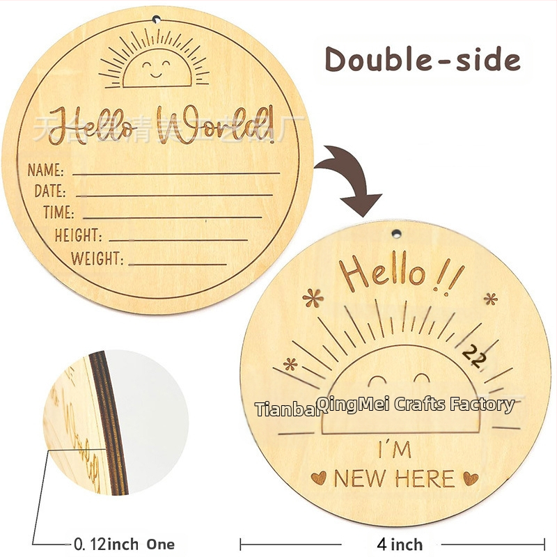 Διπλής όψεως γλυπτή ξύλινη Κάρτα Ορόσημο για μωρά – ανακοίνωση γέννησης