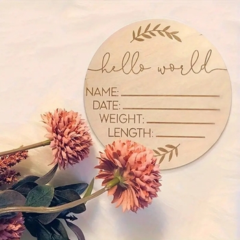 Ξύλινα κρεμαστά Basswood — Hello World αξεσουάρ φωτογράφισης μωρού, γλυκό στυλ, προσωπικό δώρο