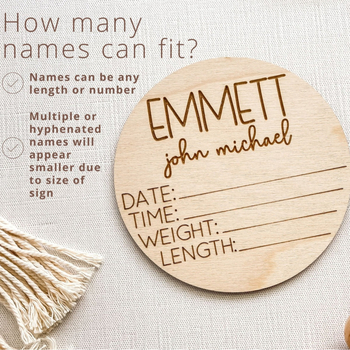 Ξύλινο αναμνηστικό πινακίδα ονόματος νεογέννητου, ευρωπαϊκο-αμερικανικού στυλ, μοντέρνο έργο τέχνης, προσαρμόσιμο περιεχόμενο