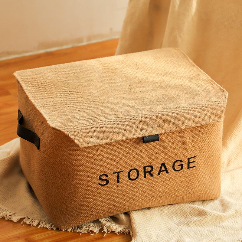 Suputime tárolókosár - Szövet anyagú, retro stílus, fedéllel, alkalmas kábelekhez és ruhákhoz