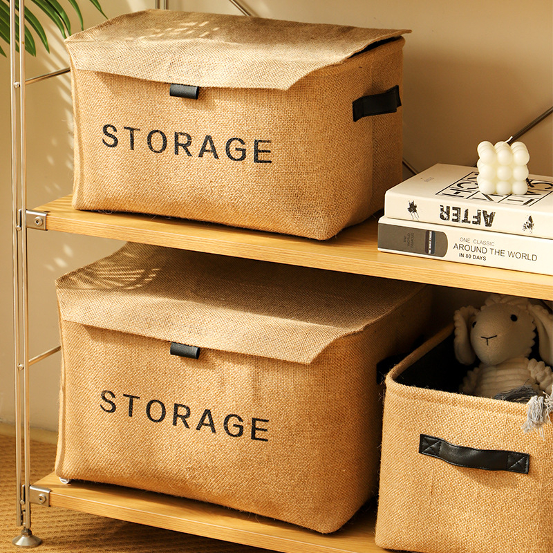 Suputime tárolókosár - Szövet anyagú, retro stílus, fedéllel, alkalmas kábelekhez és ruhákhoz