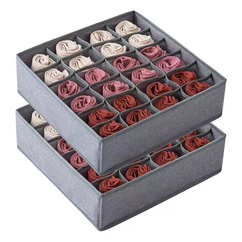 Κουτί αποθήκευσης εσωρούχων από ύφασμα με διαμερίσματα συρταριού; προστασία από σκόνη; για κάλτσες, εσώρουχα και σουτιέν; κατάλληλο για συρτάρια ή ντουλάπες; χωρητικότητα 18 L