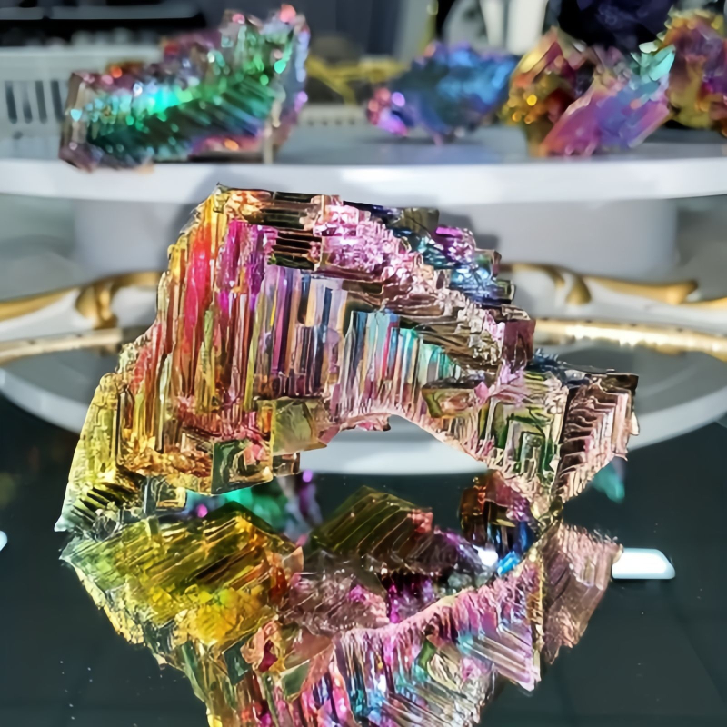 Δείγμα ορυκτού βισμούθιου, πυραμιδικό σχήμα, μεταλλικό διακοσμητικό