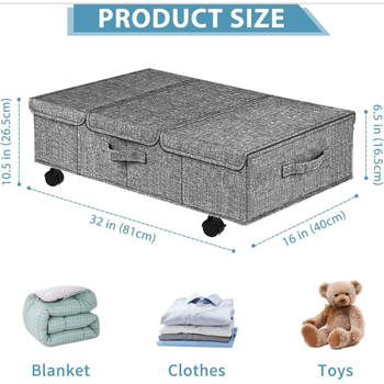 Κουτί αποθήκευσης κάτω από το κρεβάτι με ρόδες, αναδιπλούμενο, 48L, ύφασμα (βαμβάκι-λινό), ανθεκτικό στην υγρασία και τη σκόνη, για ρούχα και κουβέρτες