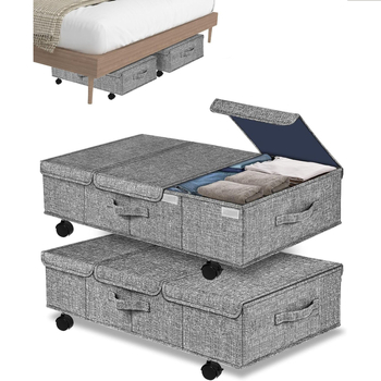 Κουτί αποθήκευσης κάτω από το κρεβάτι με ρόδες, αναδιπλούμενο, 48L, ύφασμα (βαμβάκι-λινό), ανθεκτικό στην υγρασία και τη σκόνη, για ρούχα και κουβέρτες