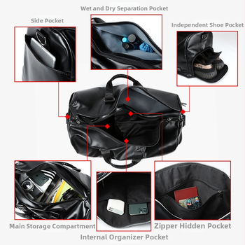 Мъжка пътуваща чанта PVC, цилиндрична спортна чанта за пътуване, водоустойчива, капацитет 20–35 л, отваряне с цип, полиестер облицовка