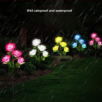 Ηλιακά LED φωτιστικά κήπου σε σχήμα ρόδου με 4 κεφαλές, εξωτερικά αδιάβροχα IP65, φωτισμός τοπίου, 6–12 ώρες λειτουργίας, 1.2V, διάρκεια ζωής 15.000.000 ωρών