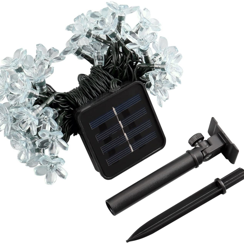 Kültéri napelemes LED-es rézdrótos fényfüzér, IP65 vízálló, automata fényvezérlés, 50 LED