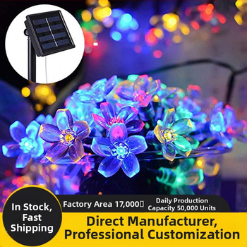 Lauko LED girlių su vyšnios žiedo dizainu – 50 LED, saulės energija, 8 režimai, atsparus oro sąlygoms