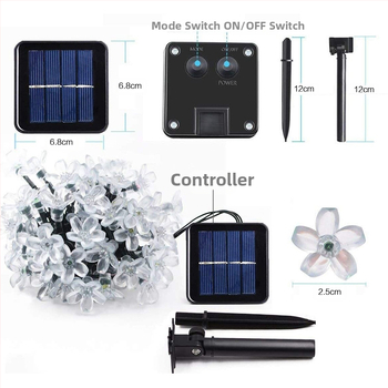 Lauko LED girlių su vyšnios žiedo dizainu – 50 LED, saulės energija, 8 režimai, atsparus oro sąlygoms