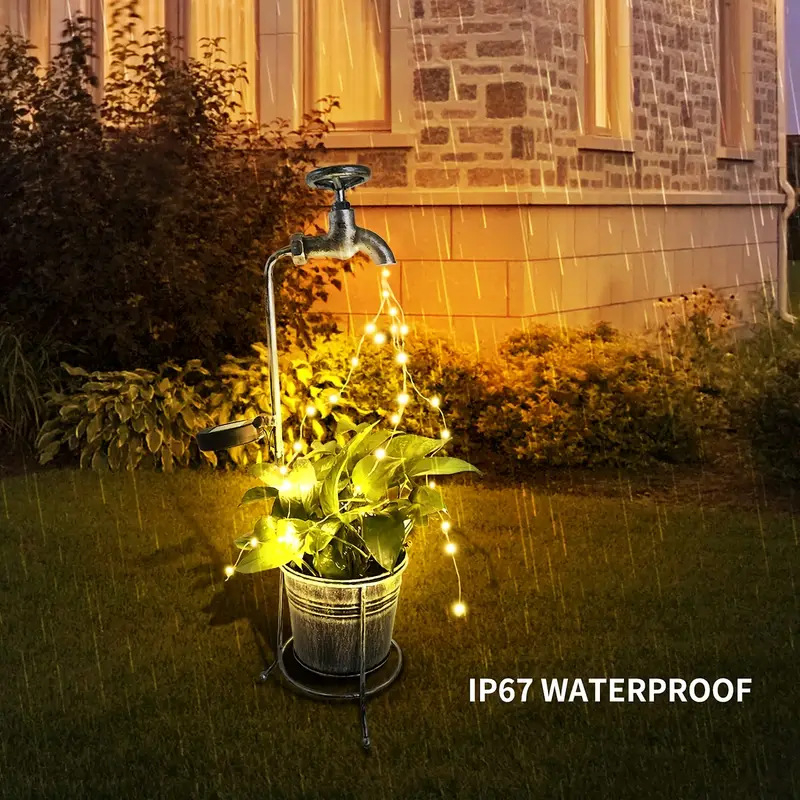 Соларна ковано-желязна лампа във формата на водопроводен кран за саксии за цветя, външна гирляндна лампа за двор (Не е внесен; Марка: Друг; Ниво на защита: консултация с обслужване на клиенти; Време на осветяване: 6–12 часа)