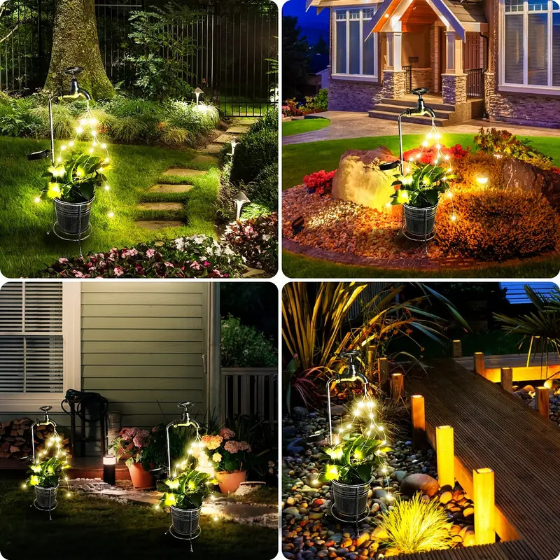 Соларна ковано-желязна лампа във формата на водопроводен кран за саксии за цветя, външна гирляндна лампа за двор (Не е внесен; Марка: Друг; Ниво на защита: консултация с обслужване на клиенти; Време на осветяване: 6–12 часа)