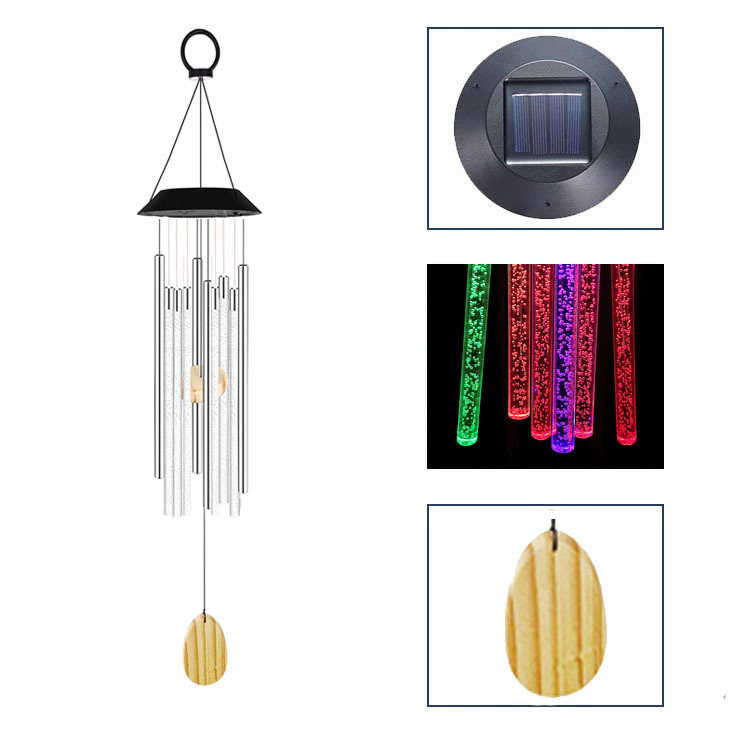 Външна слънчева LED лампа за звънче на вятър със въртящ се цветен градиент, модел DC-8256, 0.5W, 1.2V, 6–12 ч работа