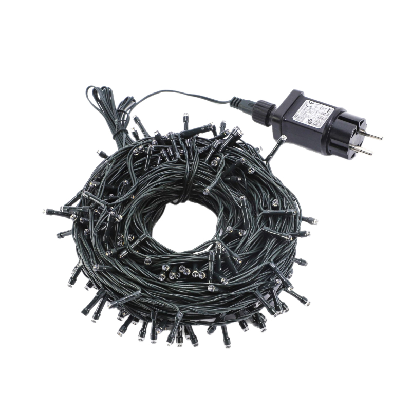 LED kültéri karácsonyi fényfüzér, IP44 vízálló, 110–240V bemenet, egyenes vonalú elrendezés, 8 funkció, dugós transzformátor és távirányító