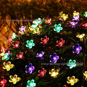Ηλιακή αλυσίδα φωτισμού σε σχήμα ανθού ροδάκινου, 50 φώτα, μοντέλο 2202, PVC περίβλημα, 2500–3000 lm, IP55, εξωτερική διακόσμηση κήπου