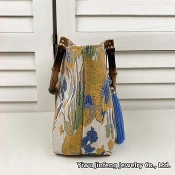 Чанта Tote от платно, литературен китайски стил, хоризонтална квадратна форма, цип за отваряне, вътрешен джоб с цип